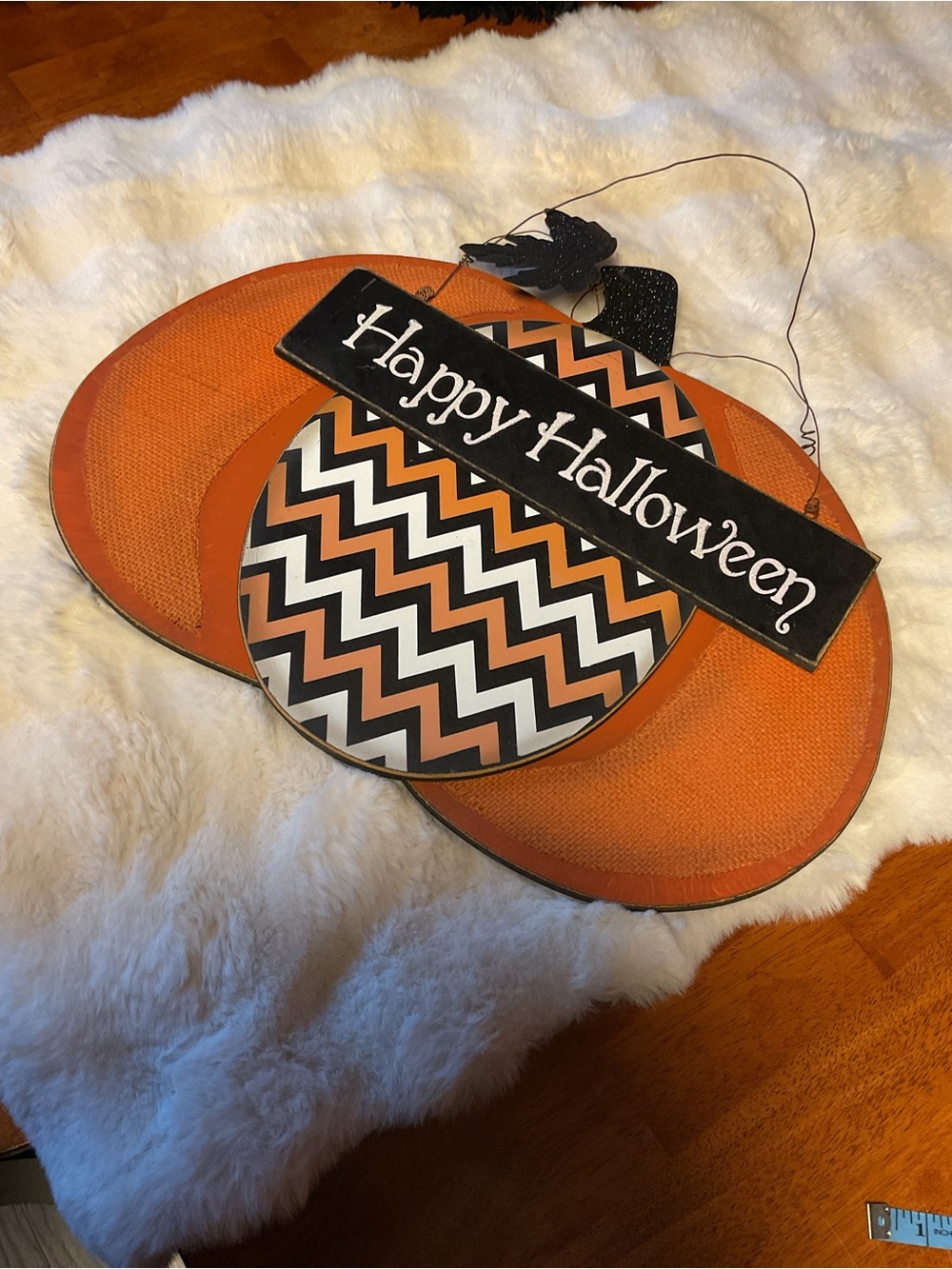Handcrafted "Happy Halloween" Pumpkin Wall Sign - Halloween Decor